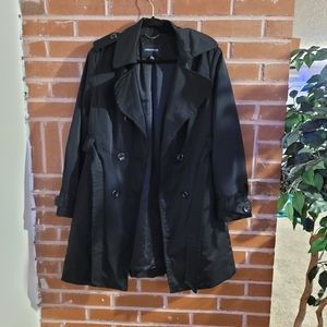 London Fog Black Double Breasted Trench Coat Size Small Petite